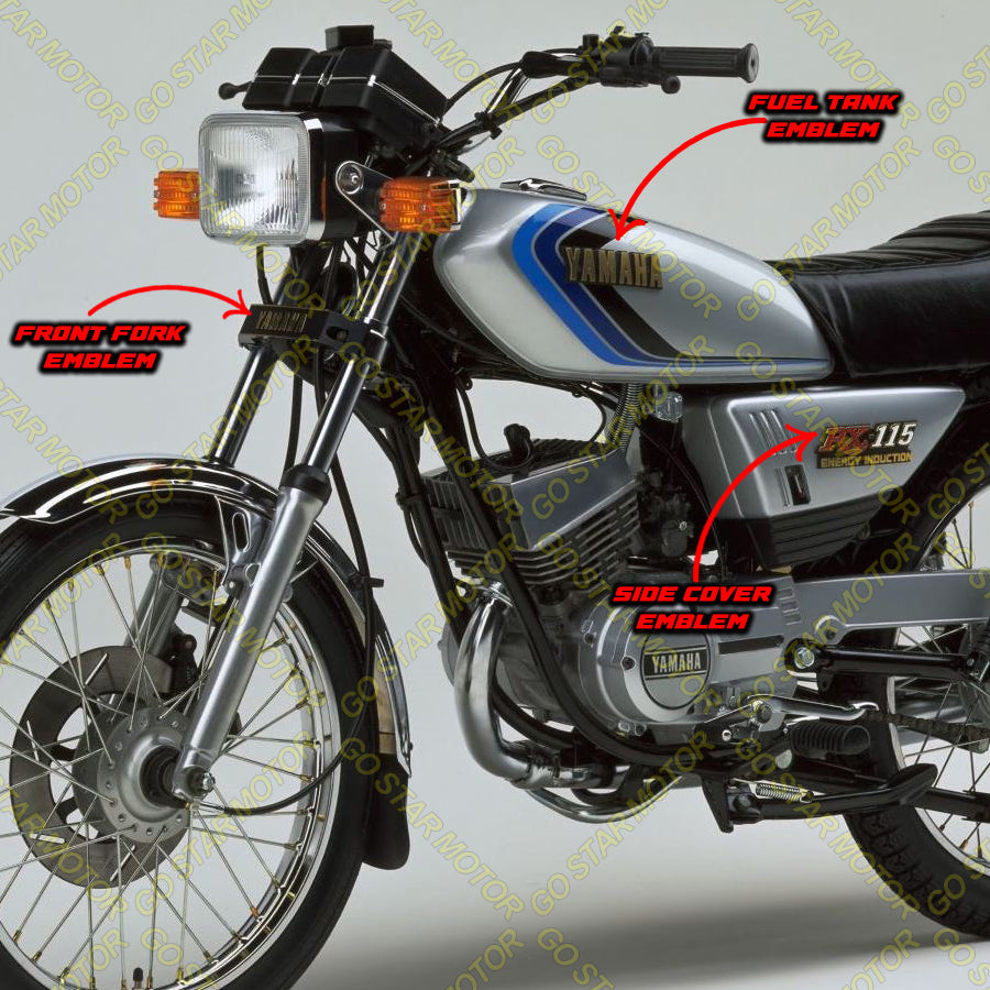 YAMAHA RXS RXS115 EMBLEM LOGO STICKER GOLD SET Fork Depan & Tangki Minyak & Penutup Bateri Sisi