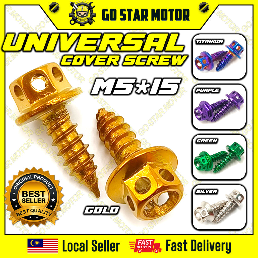 SCREW M5*15MM = UNIVERSAL BODY COVER SCREW (GOLD / TITANIUM / PURPLE / GREEN / SILVER)