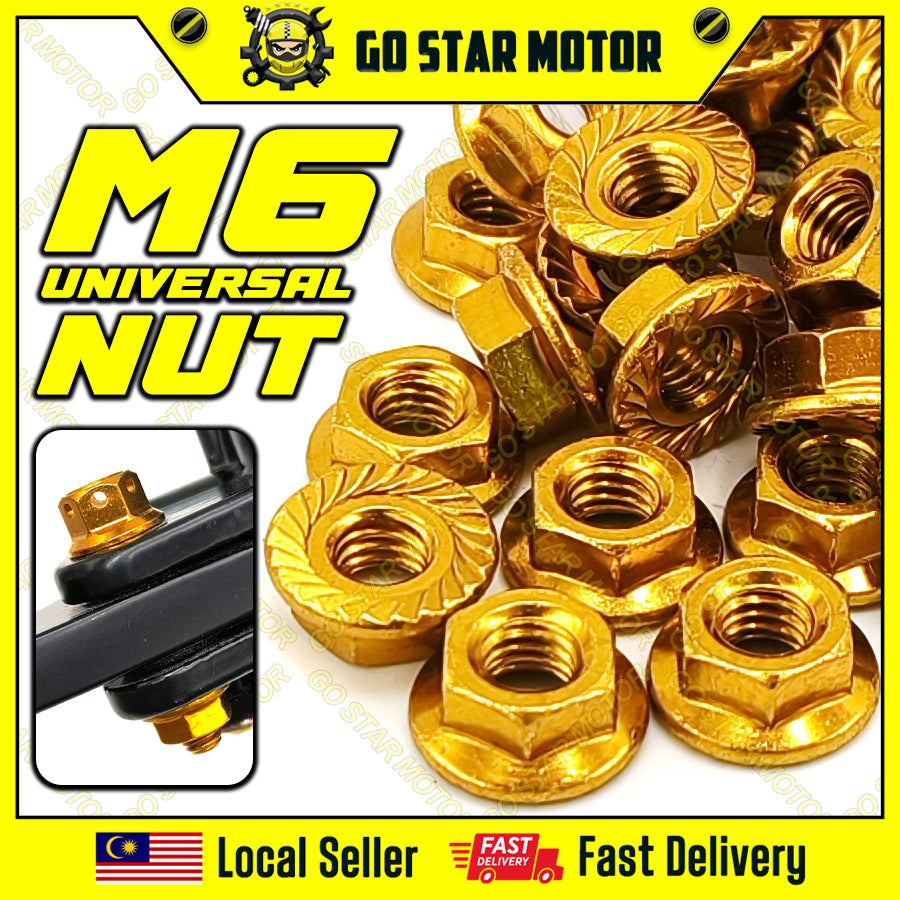 M6 Nut (Gold) Universal Nut For M6 Bolt / Screw