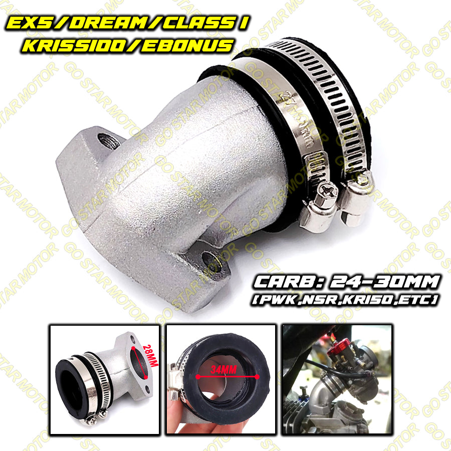 CUSTOM INTAKE PIKE 28MM (PNP CARBURETOR PE / PWK) = EX5 / EX5 DREAM / WAVE100 / CLASS-1