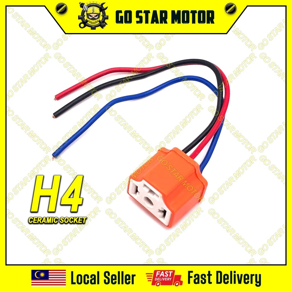UNIVERSAL H4 Head Lamp Socket Ceramic Headlamp Light Lampu Depan Soket TZM150