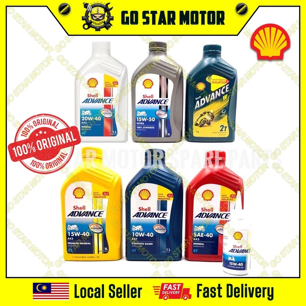 SHELL ENGINE OIL (2T / 4T) = AX3 SAE-40 / AX3 20W-40 / AX5 15W-40 / AX7 15W-50 / ULTRA 10W-40 / UNTRA 15W-50 / LONG RIDE 10W-40 / POWER 15W-50 / ADVANCE W 2T / ADVANCE VSX 2T