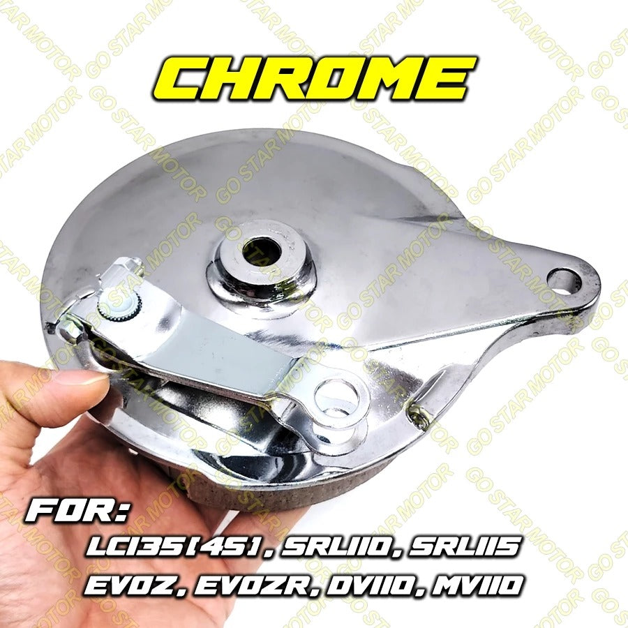 REAR BRAKE HUB PANEL & SPROCKET HUB (CHROME & GREEN) = LC135