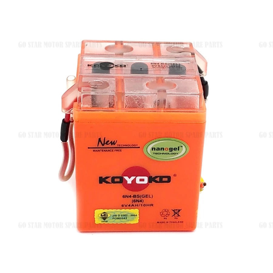 KOYOKO NANOGEL BATTERY (6N4-BS) HONDA C50 / C70 / C90 / YAMAHA Y80 / RXS / SUZUKI FR80 / TRS / RC80 / A100 / A125