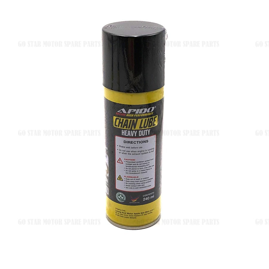 PENGHANTARAN KE MALAYSIA BARAT SAHAJA !!! APIDO HEAVY DUTY CHAIN LUBE MINYAK RANTAI OIL 240ML HD LUBRICANT SPRAY BRUSH